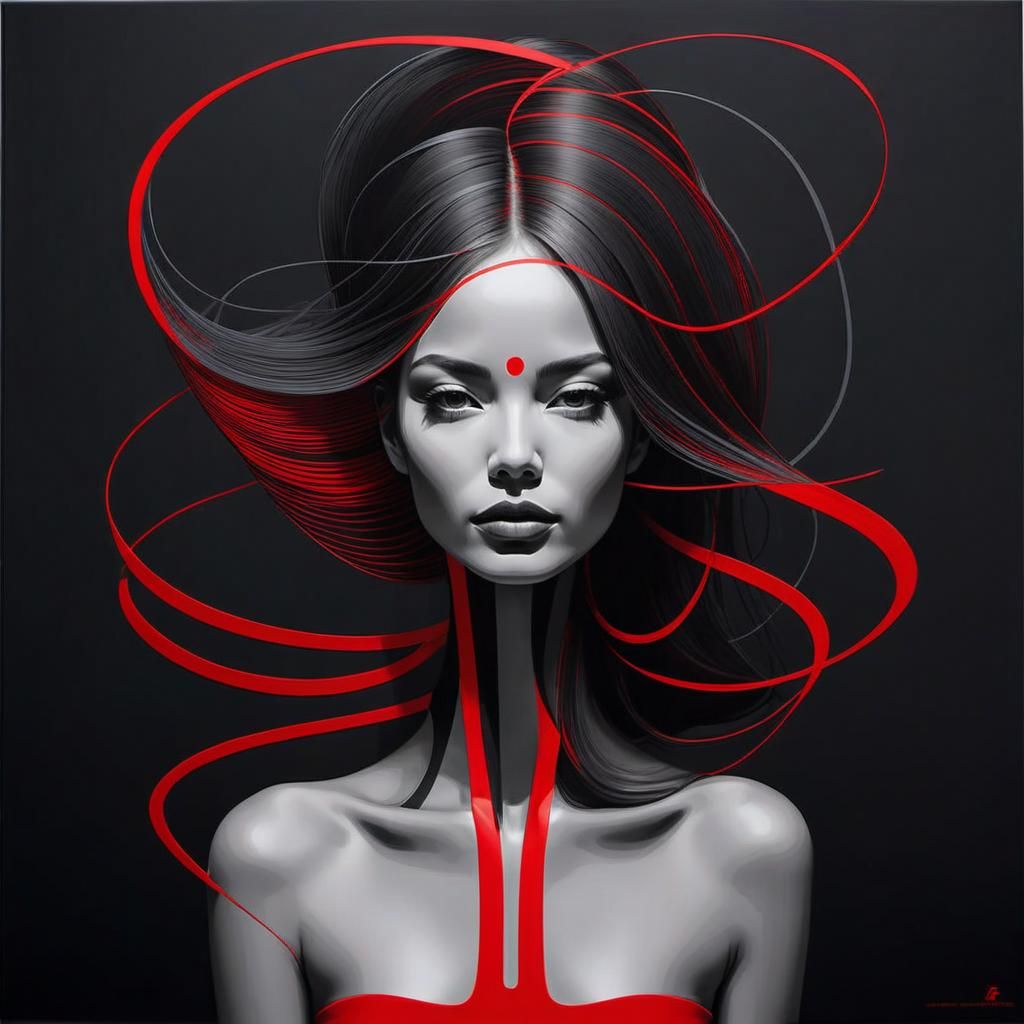 Woman in Bold Red Lines as Surrealist Art