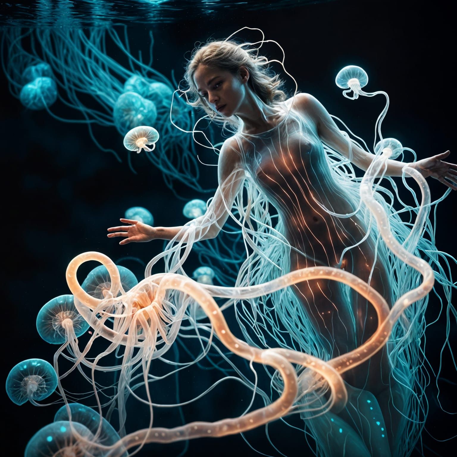 Glowing Jelly Woman Underwater