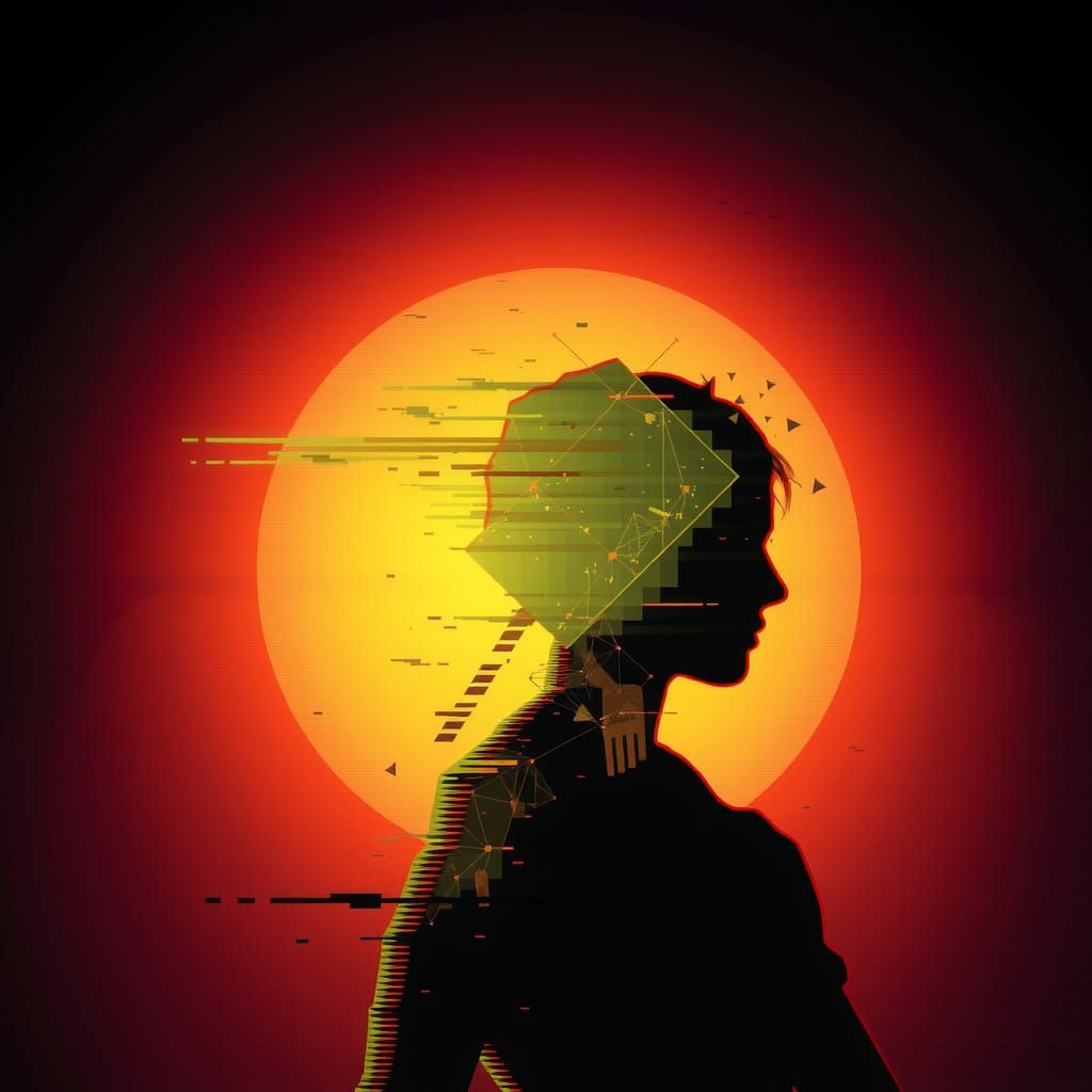 Self-Destructing Humanoid with Glitch Art Tessellations