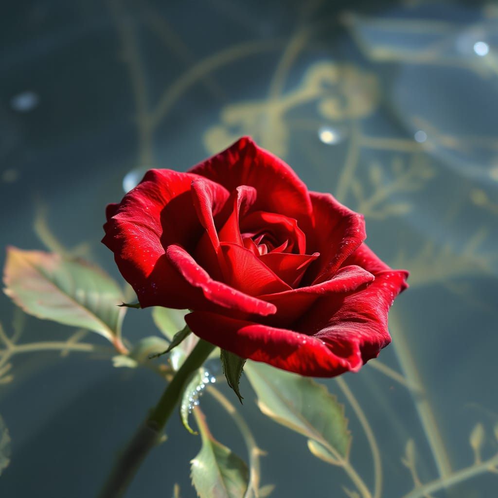 Submerged Red Rose in Ethereal Light