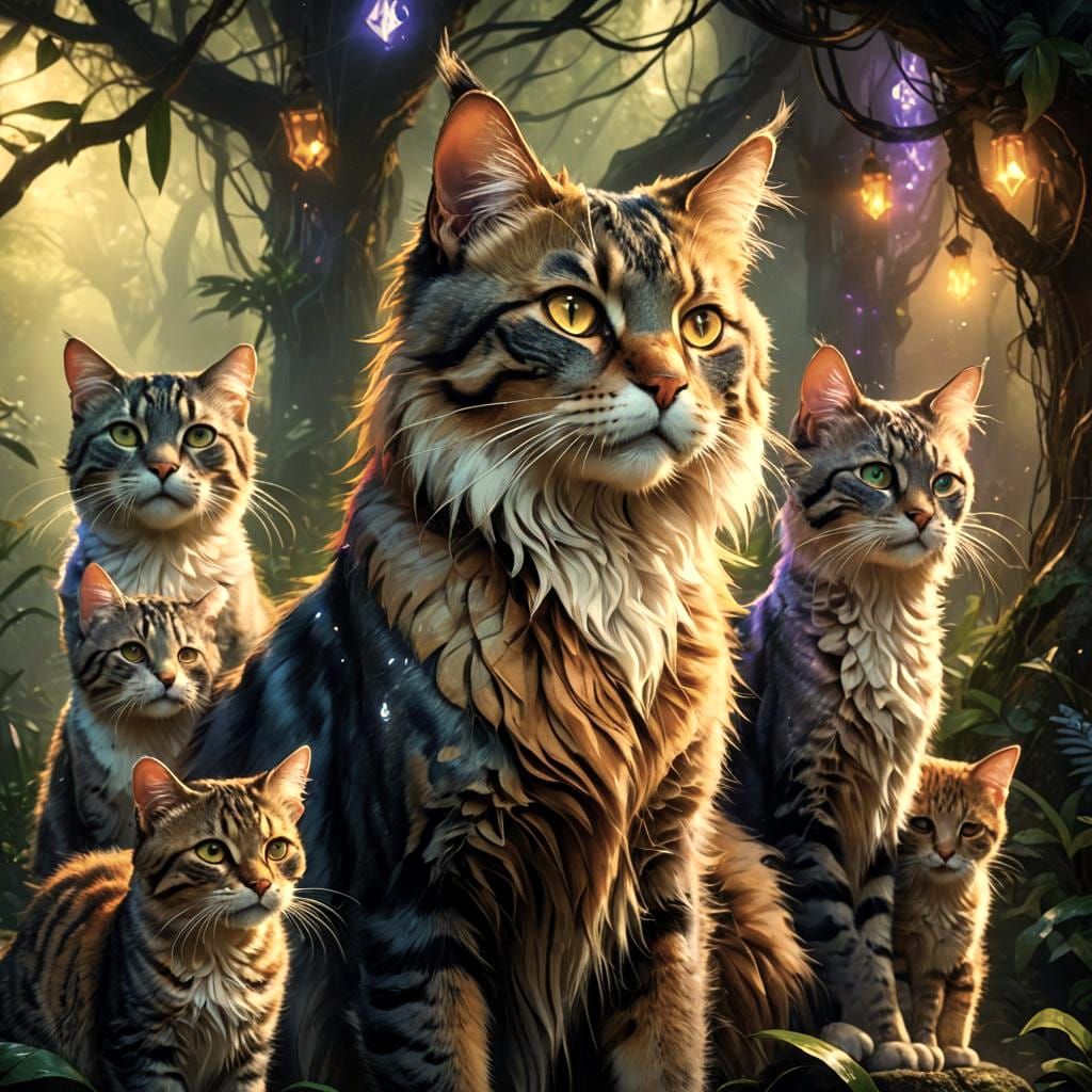 Hyperdetailed Portrait of a Cat Family
