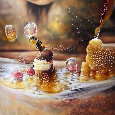 Surreal Honey Scene in a Whimsical Oil Painting Style