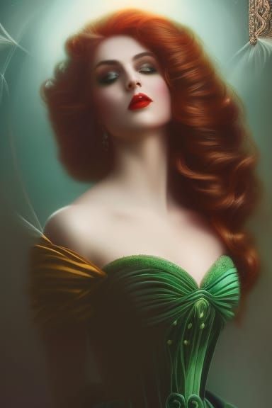 Hyperrealistic Princess in Green Velvet Gown