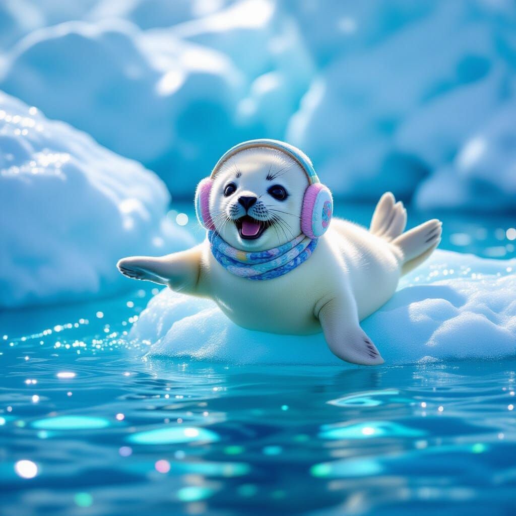 Baby Seal Slides into Iridescent Ocean