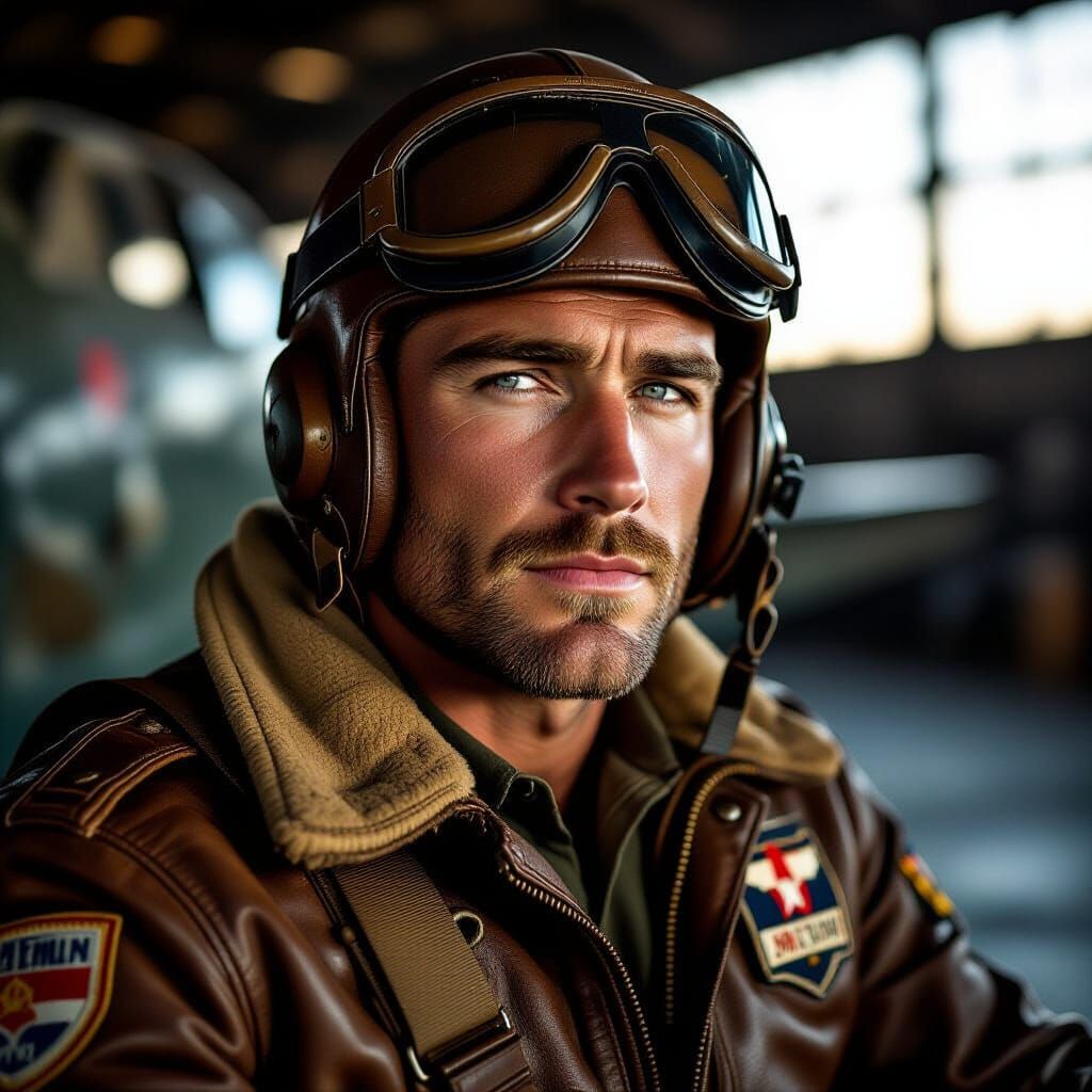 WWII Pilot Portrait in Golden Age Style