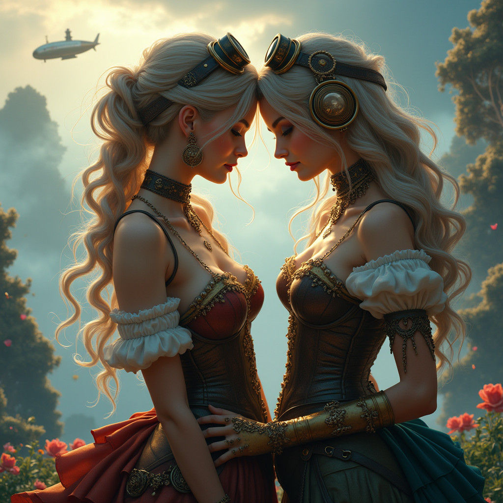 Steampunk Sky Pirates in Whimsical, Golden Light