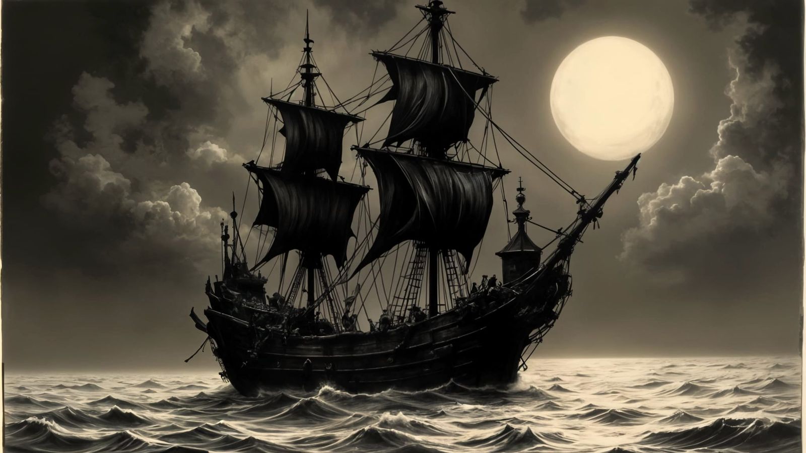 Spider Web Galleon Tarot Card in Charcoal Sketch Style