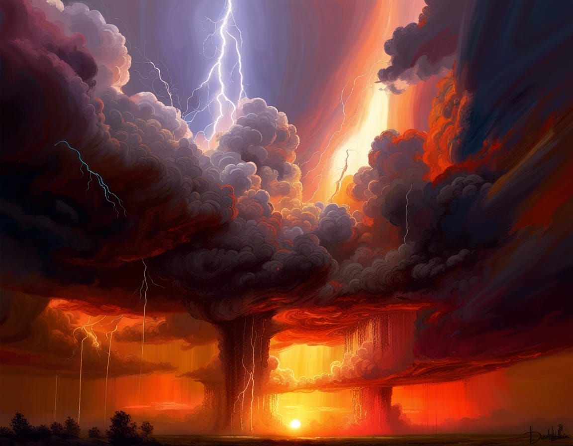 Epic Sunset Stormscape in Vibrant Digital Art
