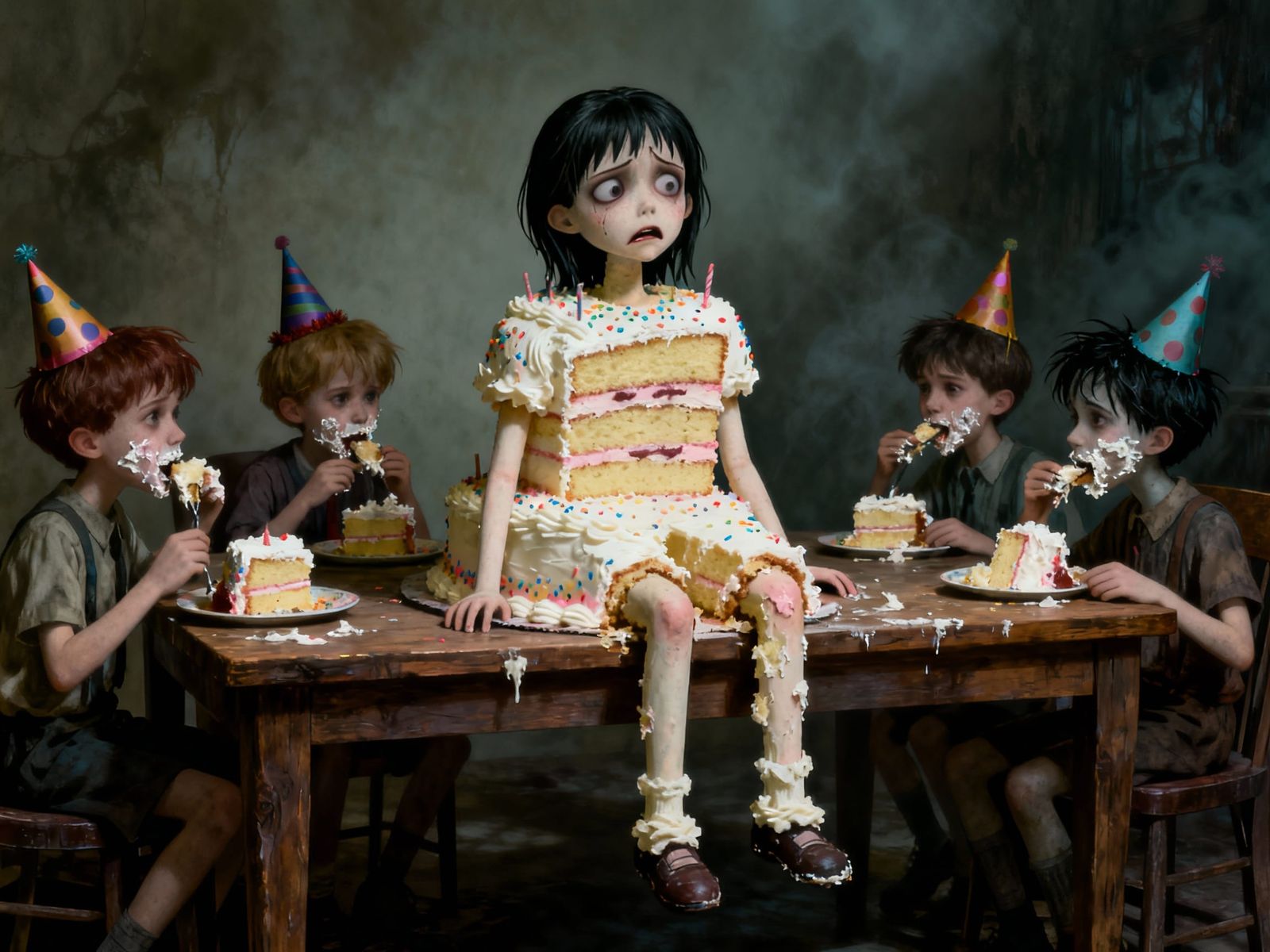 Surreal Birthday Cake Girl Uncomfortable Around Eaters