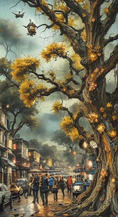 Whimsical Fantasy World with Elaborate Tea Party