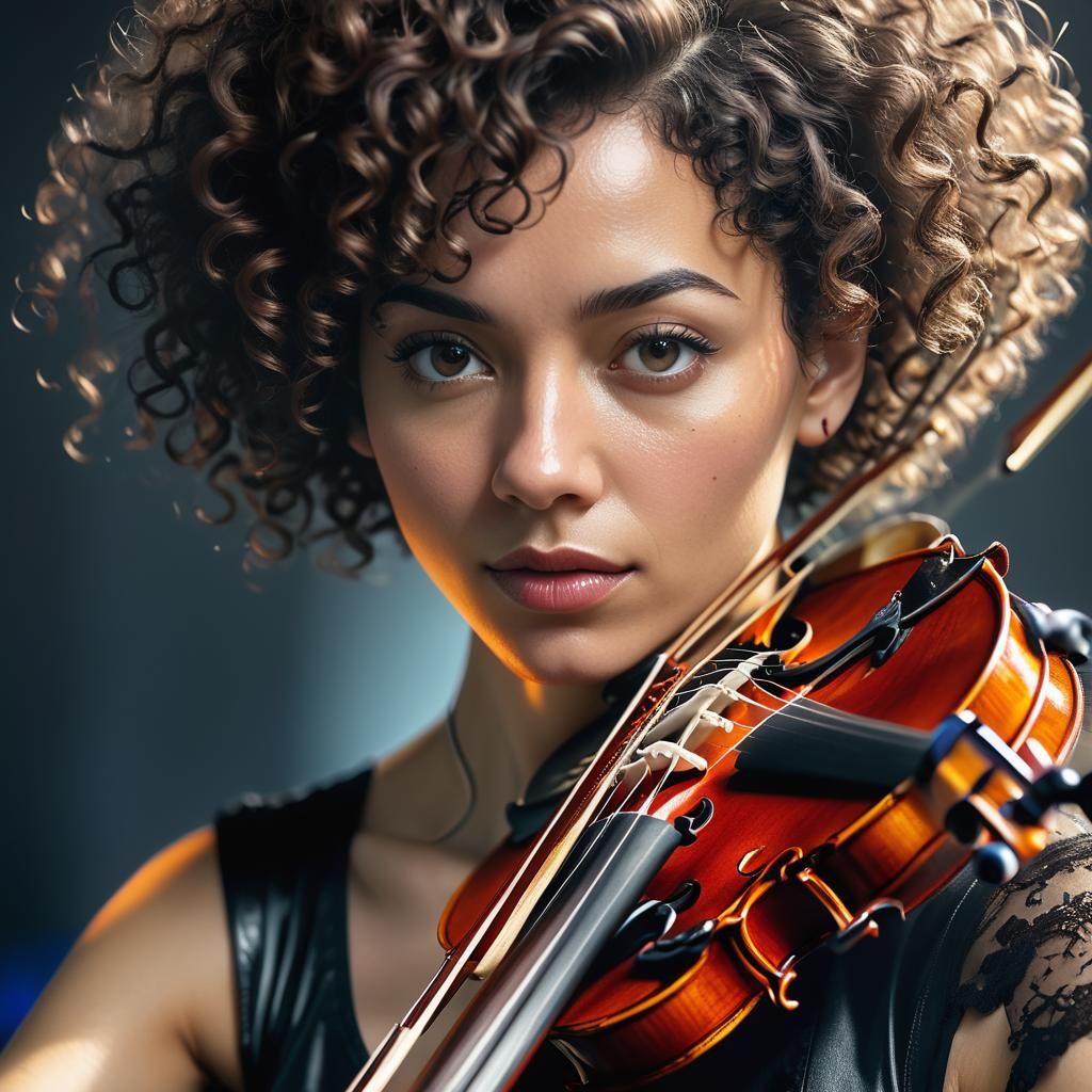 Intense Portrait of a Woman Playing Violin in Hyper-Realisti...
