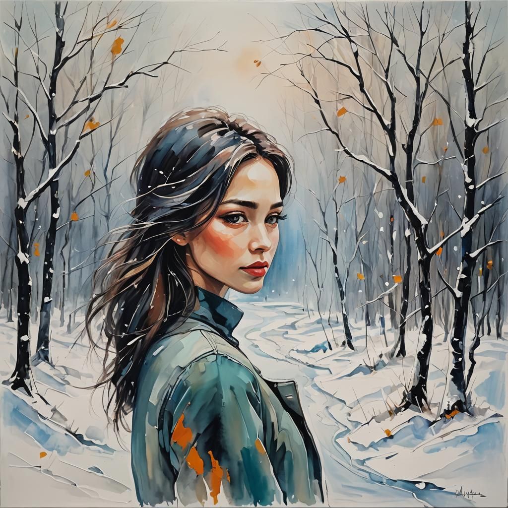 Winter Portrait of Distant Happiness in Abstract Art