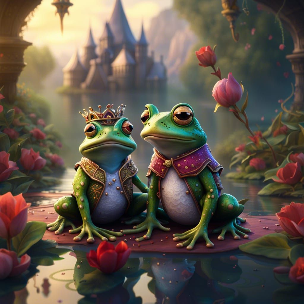 Royal Frog Wedding Celebration in Vibrant Fantasy Landscapes