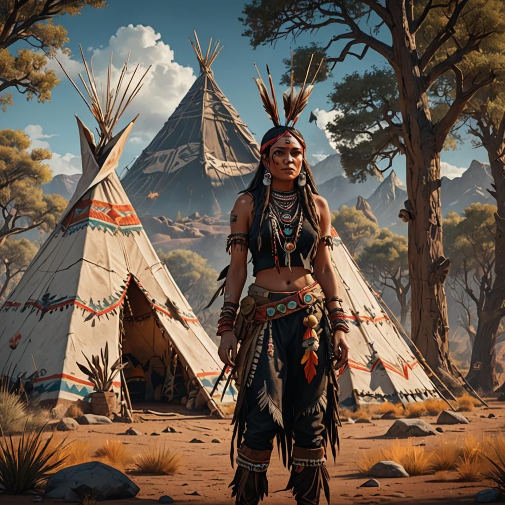 Apache Maiden in Enchanted Teepee Landscape