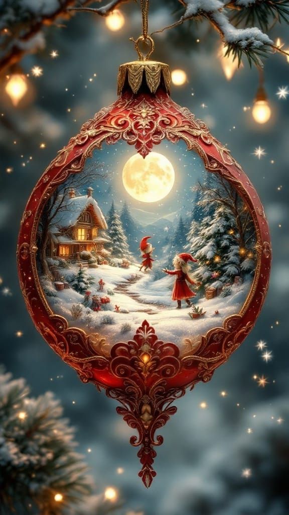 Enchanted Christmas Ornament with Whimsical Winter Wonderlan...