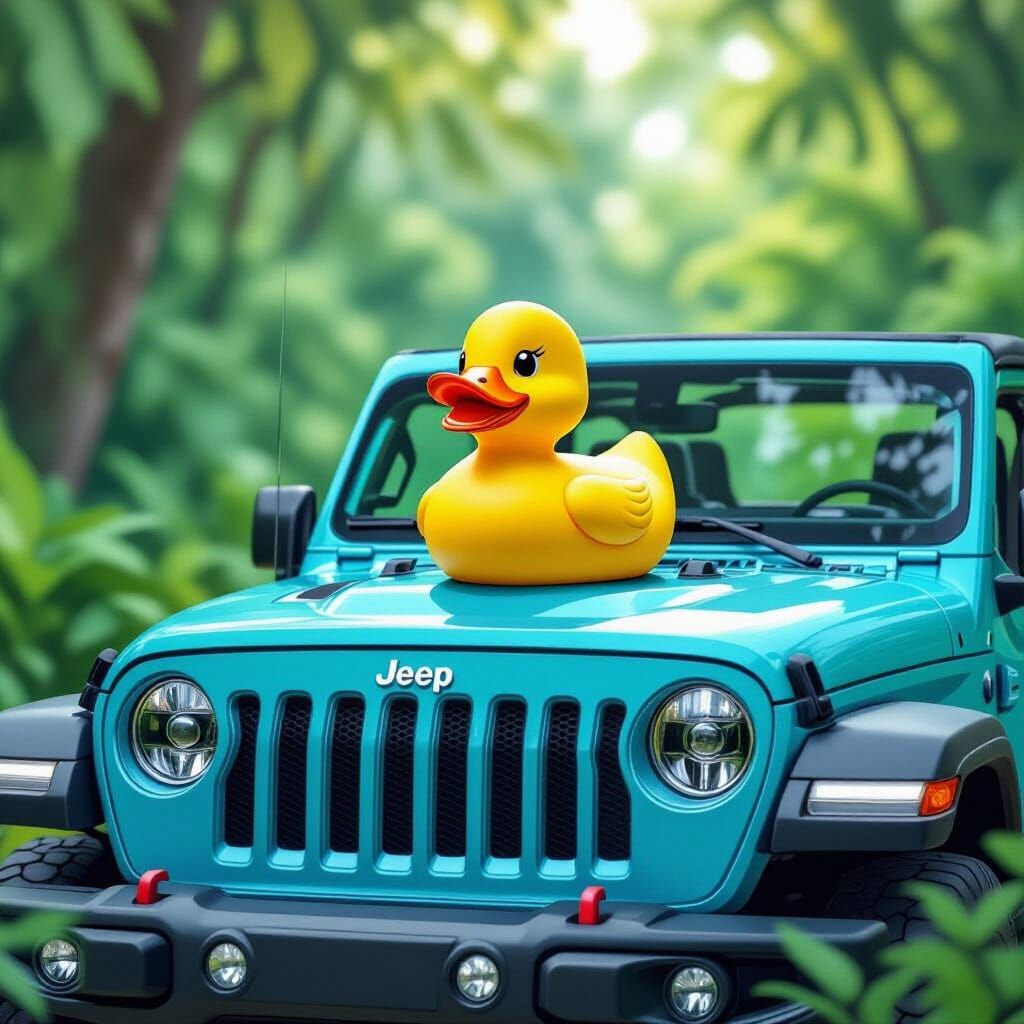 Rubber Duck on Blue Jeep Wrangler