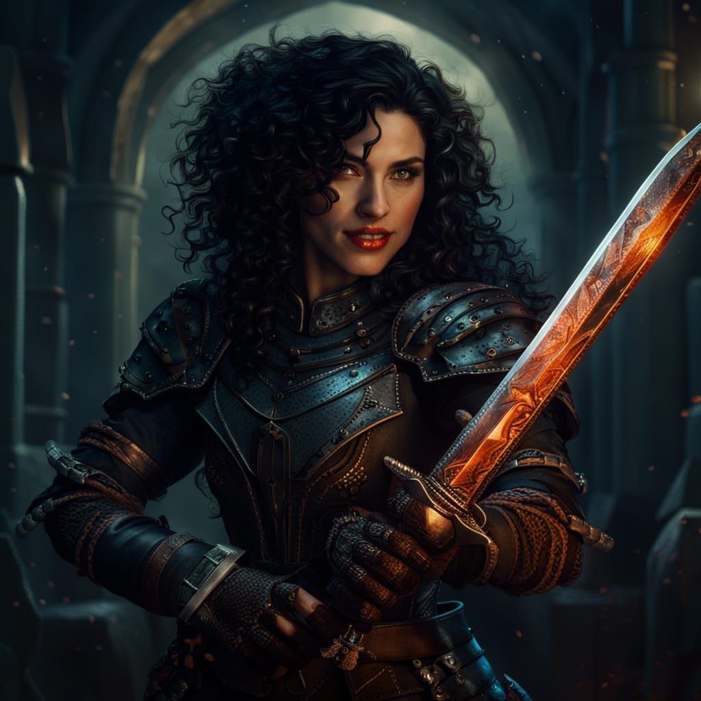 Fantasy Rogue Maiden Wields Dagger with Fiery Wickedness