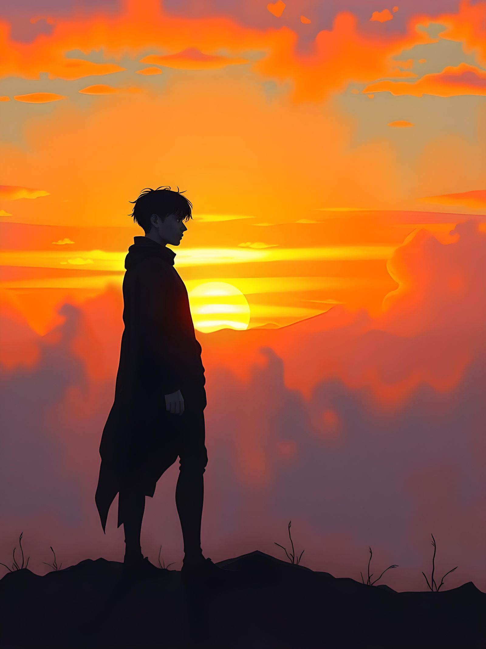 Figure Against Sunset Hues in Atmospheric Style