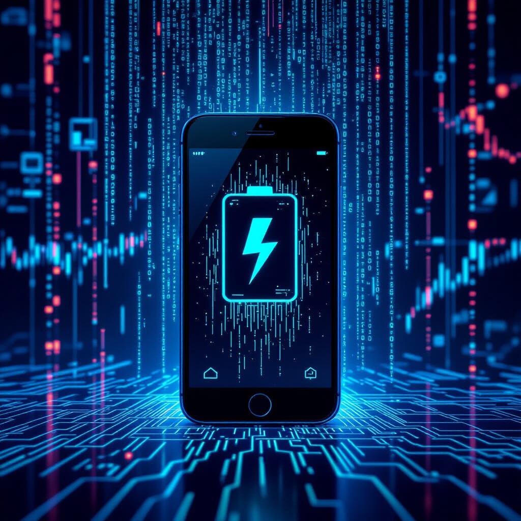 Futuristic Smartphone Draining Power with Data Streams