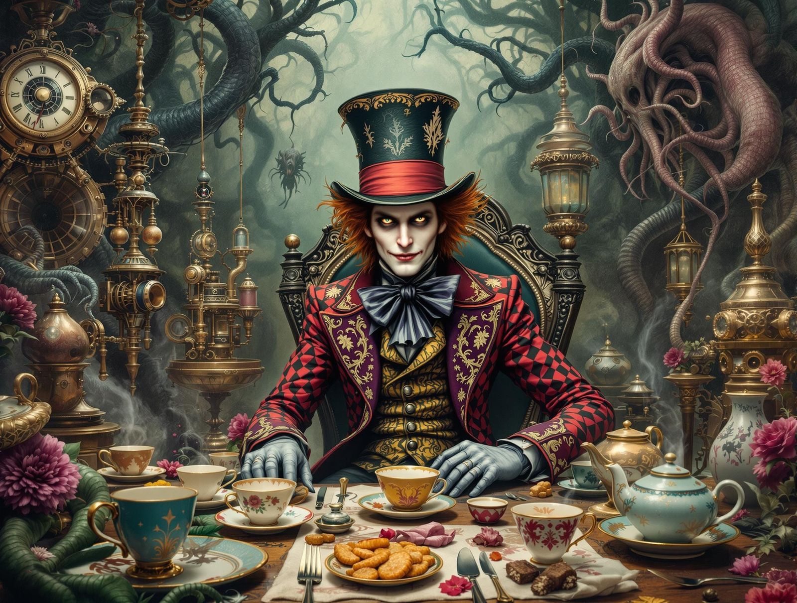 Steampunk Mad Hatter in a Dreamlike Wonderland