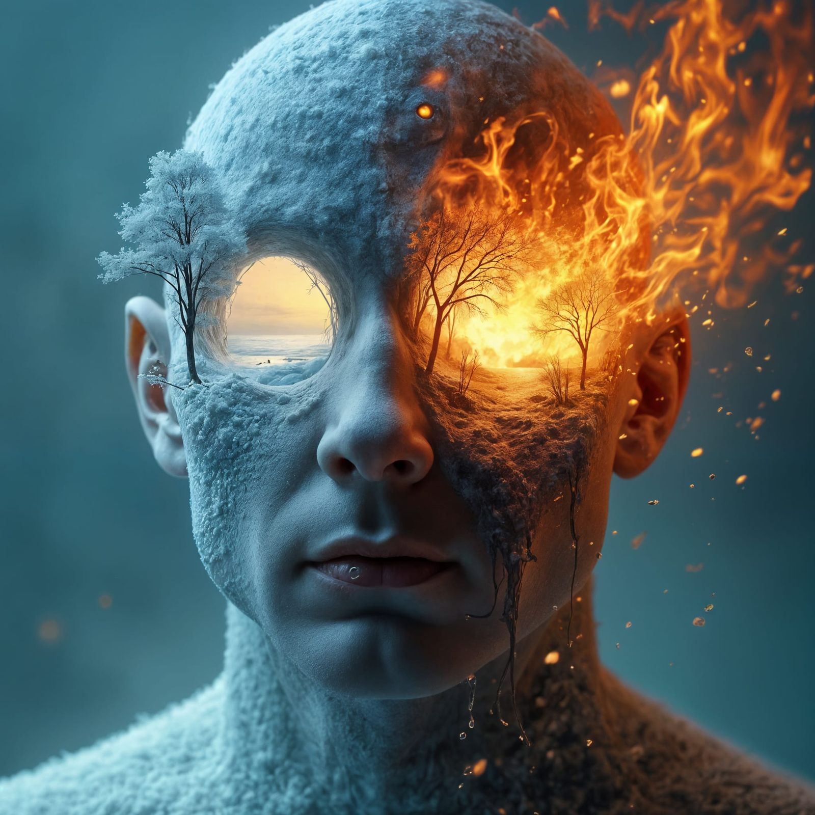 Surreal Portrait of Contrasting Landscapes