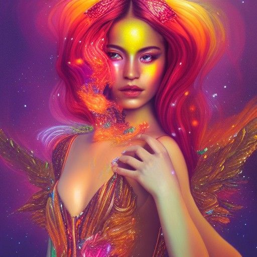 Goddess of Sparkling Radiance in Vibrant Oil Painting