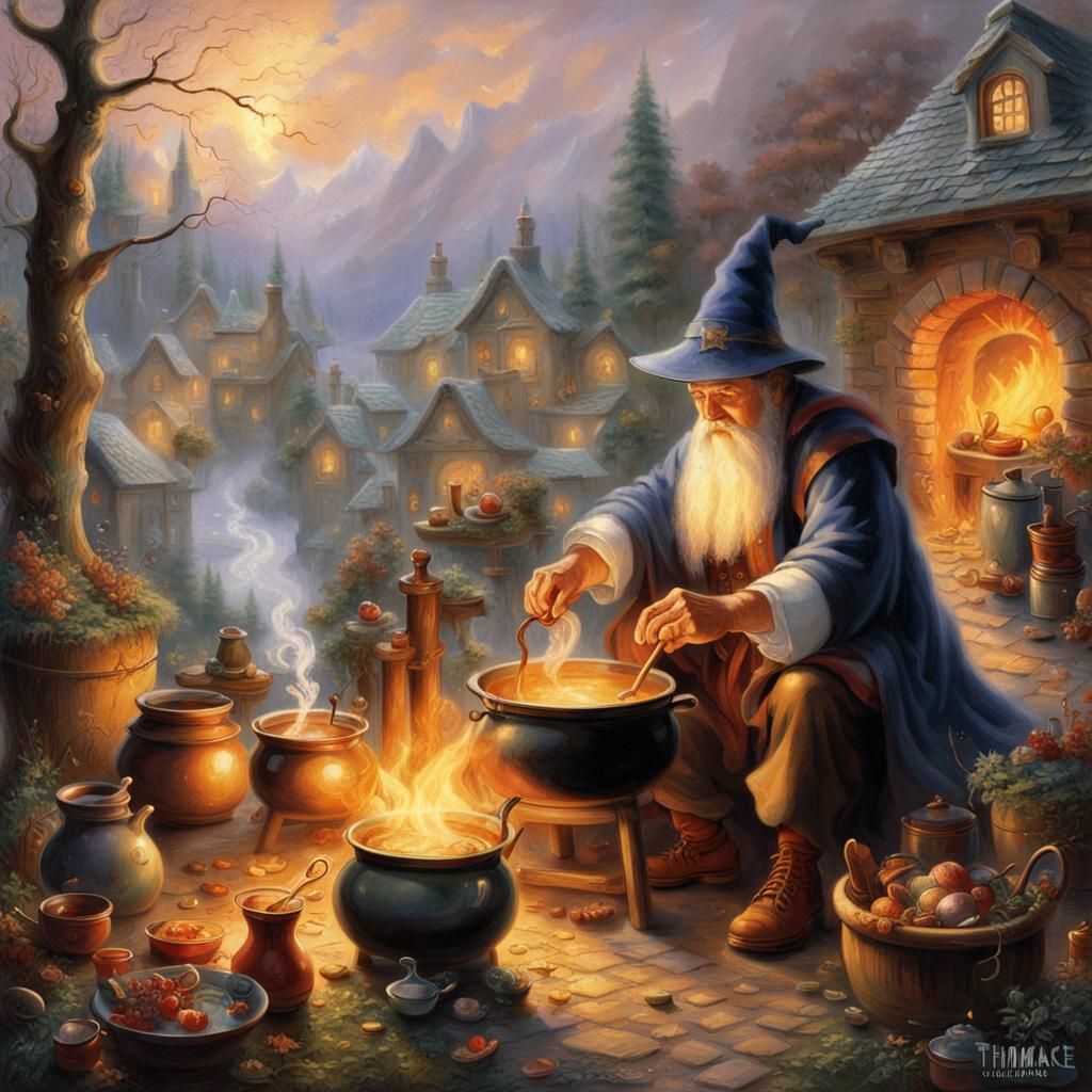 Ethereal Fantasy Wizard Brews Magical Potion
