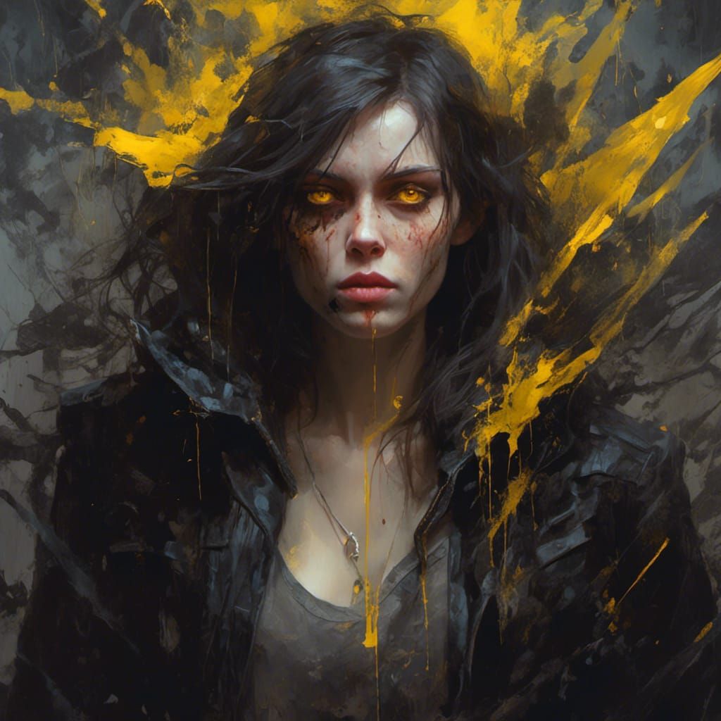 Mysterious Young Woman with Yellow Magic Surrounding Her