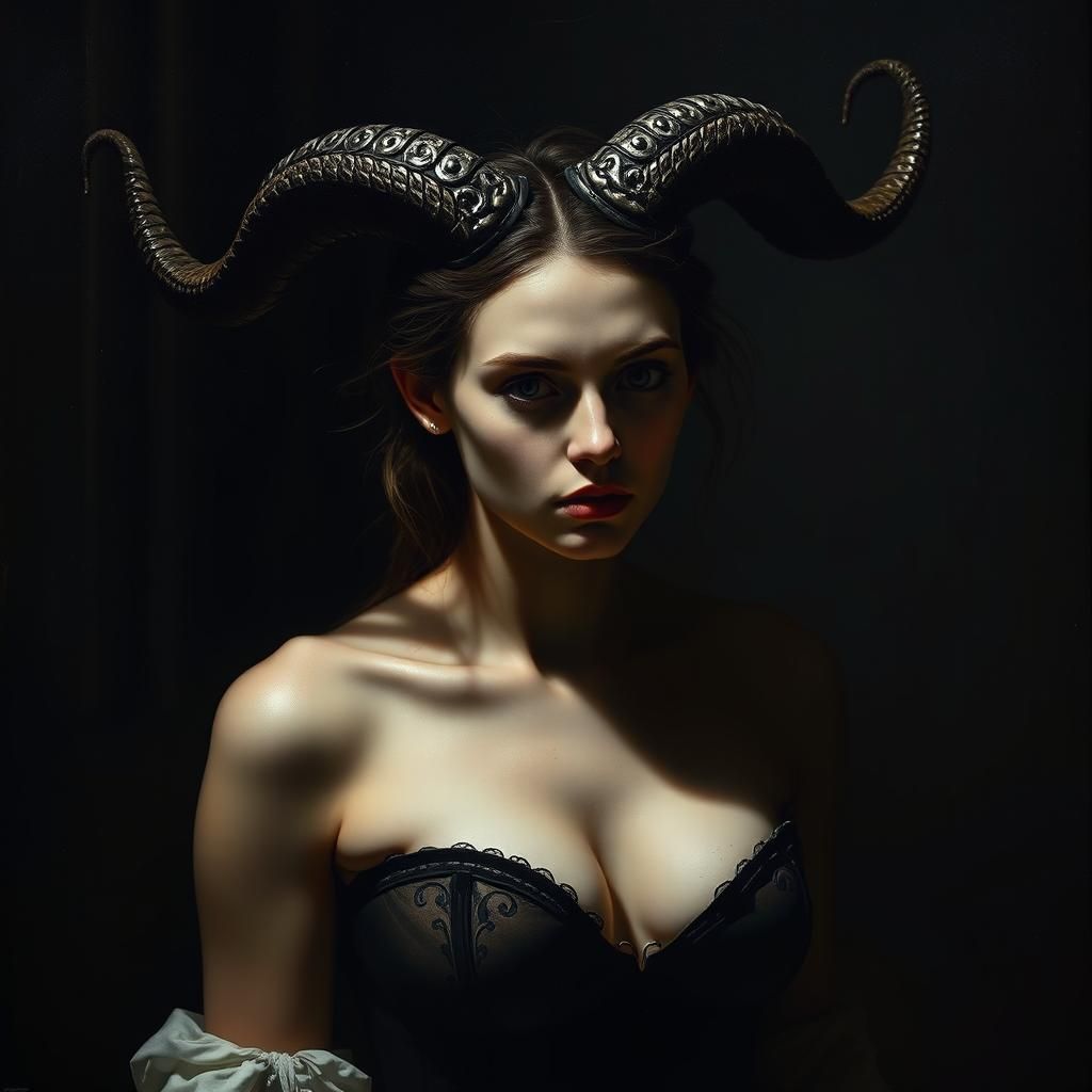Woman in Chiaroscuro with Horns