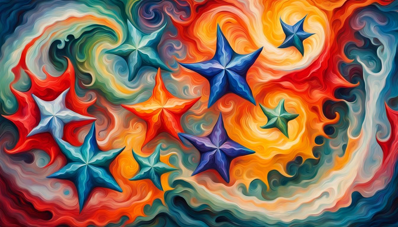 Vibrant Jelly Saurians Dancing in Cosmic Vortex, Impasto Oil...