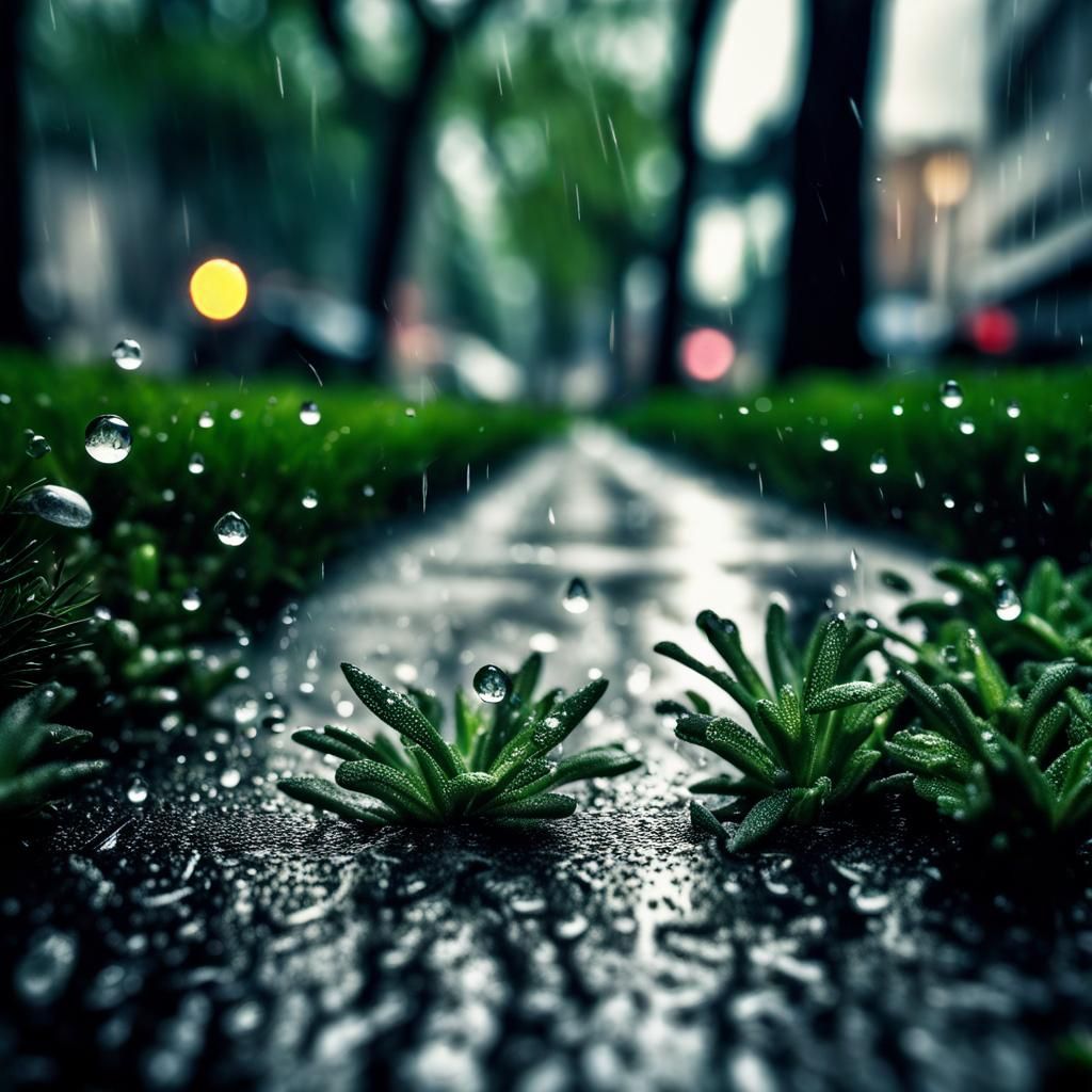 Moody Raindrop Impact in Hyperrealistic Detail