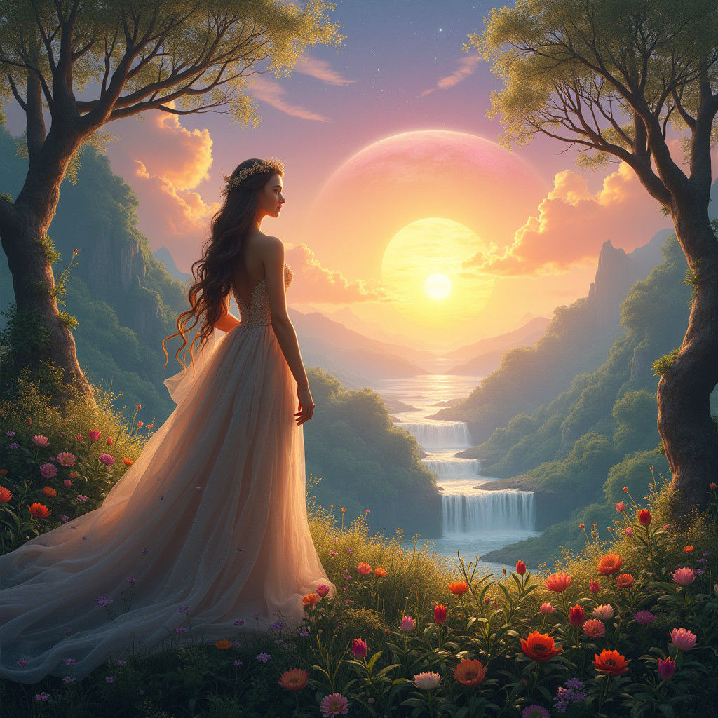 Ethereal Princess in a Vibrant Fantasy Realm