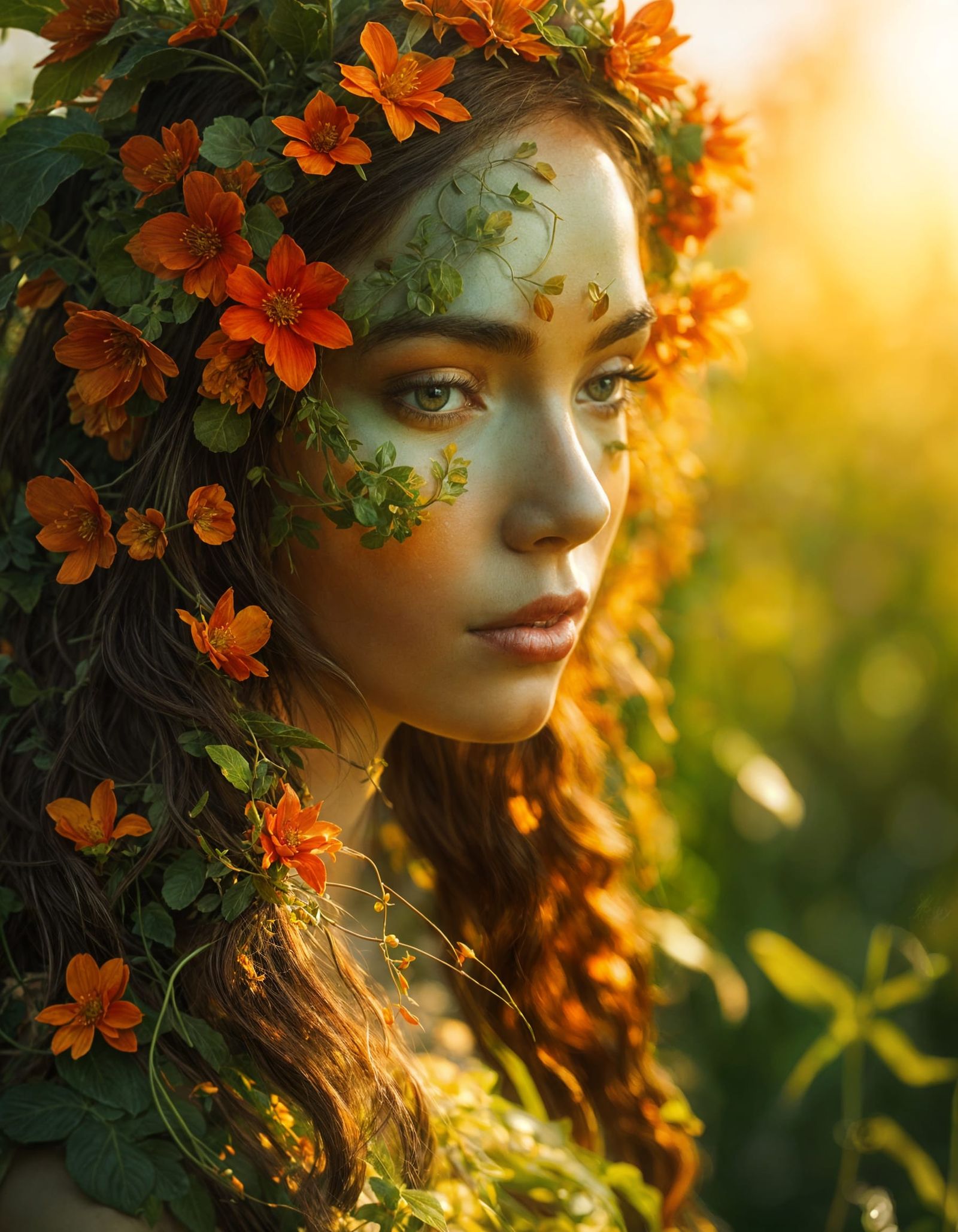 Ethereal Plant Goddess in Autumnal Bloom