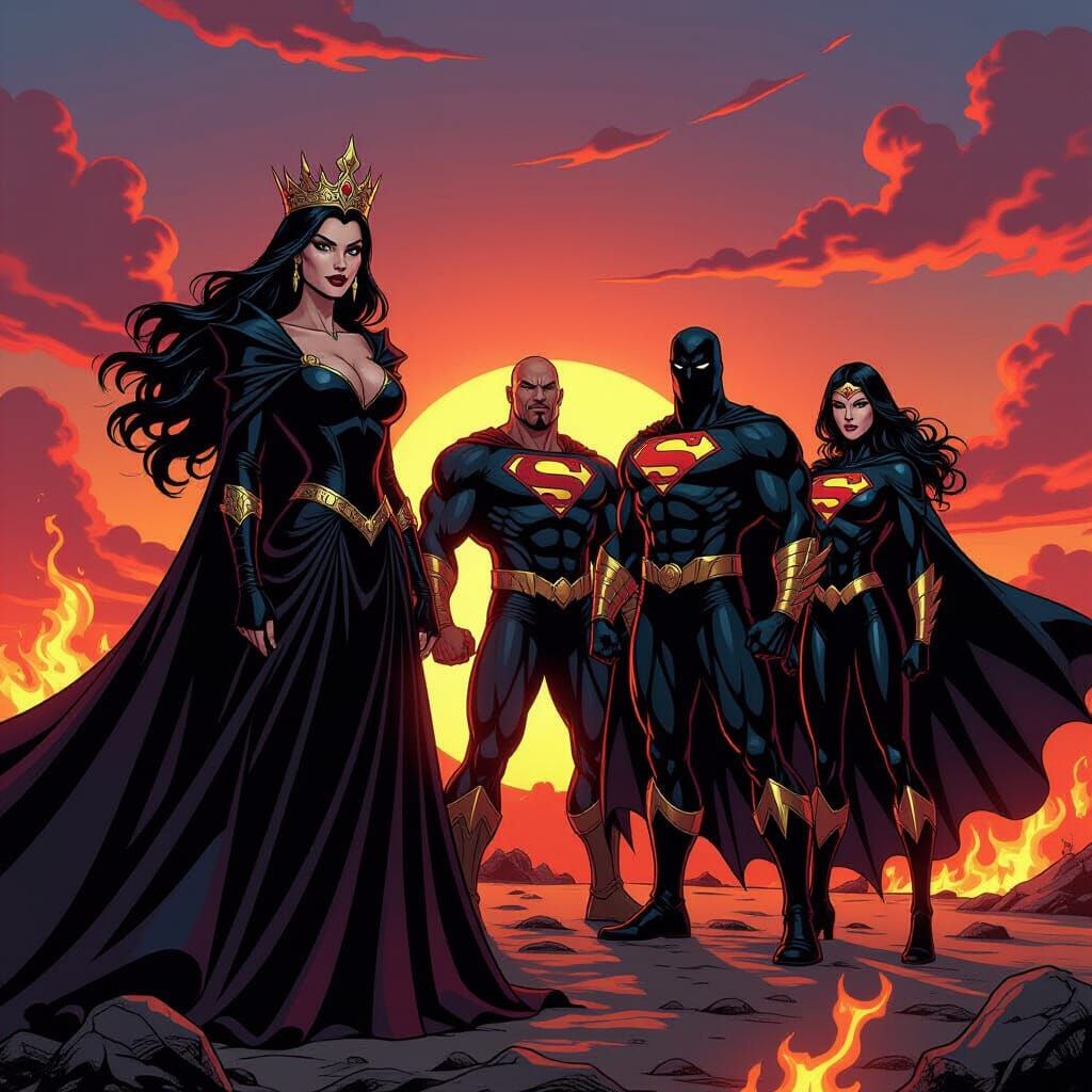 Evil Queen and Allies in Fiery Sunset