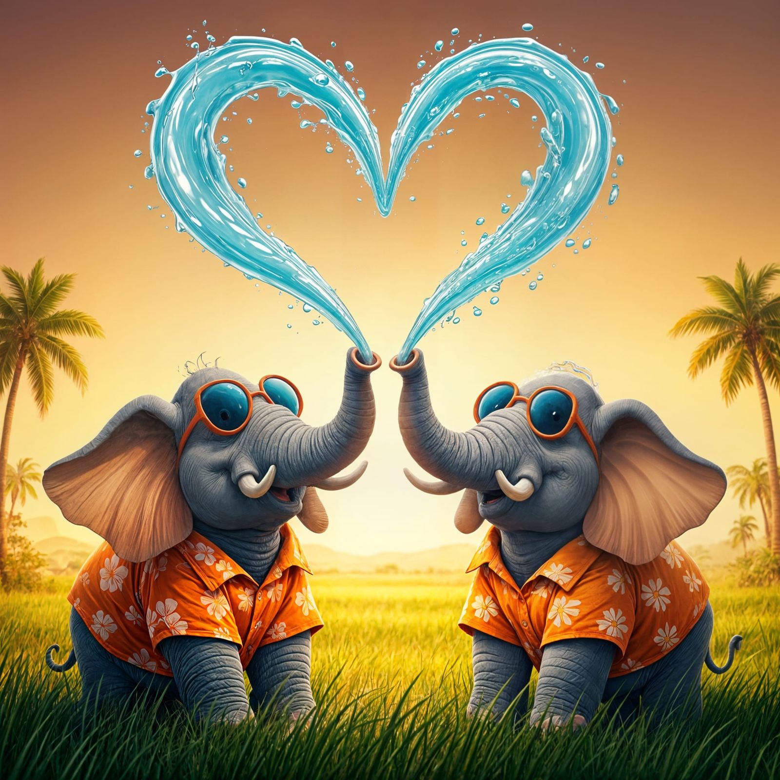 Elephants Celebrate Love with Heartful Sprays