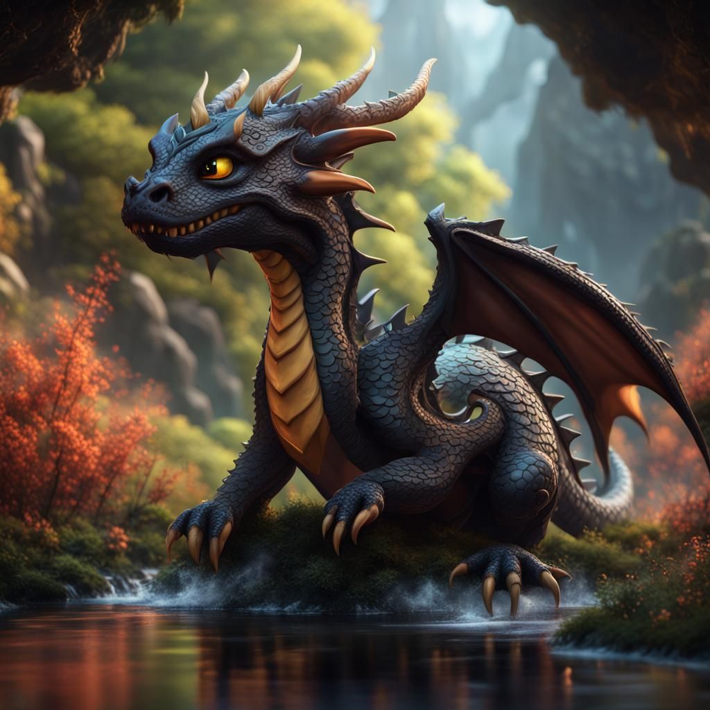 Majestic Black Dragon in Vibrant Splendor