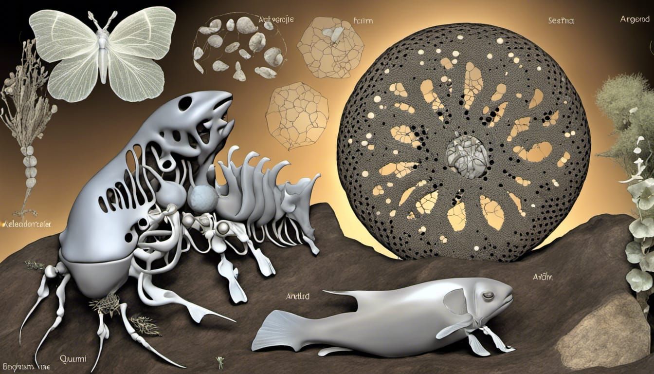 Surreal Botanical Geometry with Marine and Crystal Accents