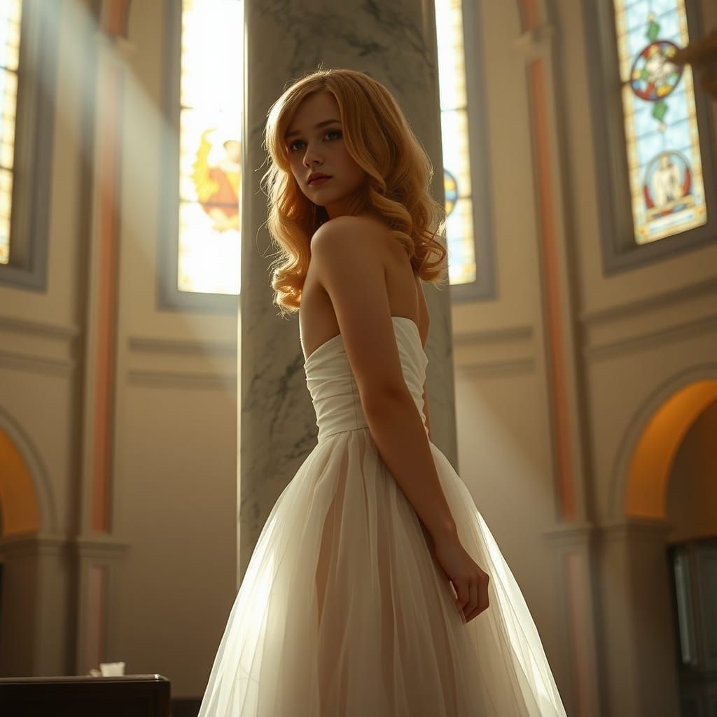 Ethereal Moment of Contemplation in a Bright Church