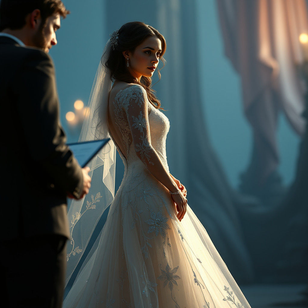 Woman in Iridescent Wedding Gown Receives Vows in a Haunting...