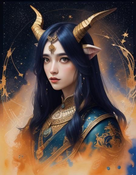 Ethereal Capricorn Goddess in Double Exposure