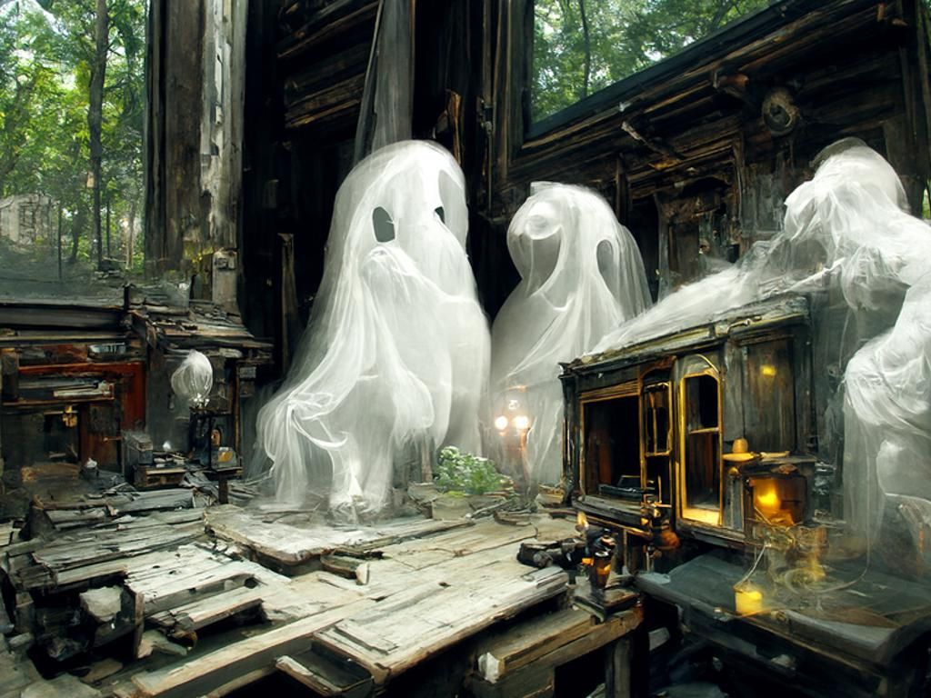 Whimsical Spirits in a Haunting 8K Paranormal Scene