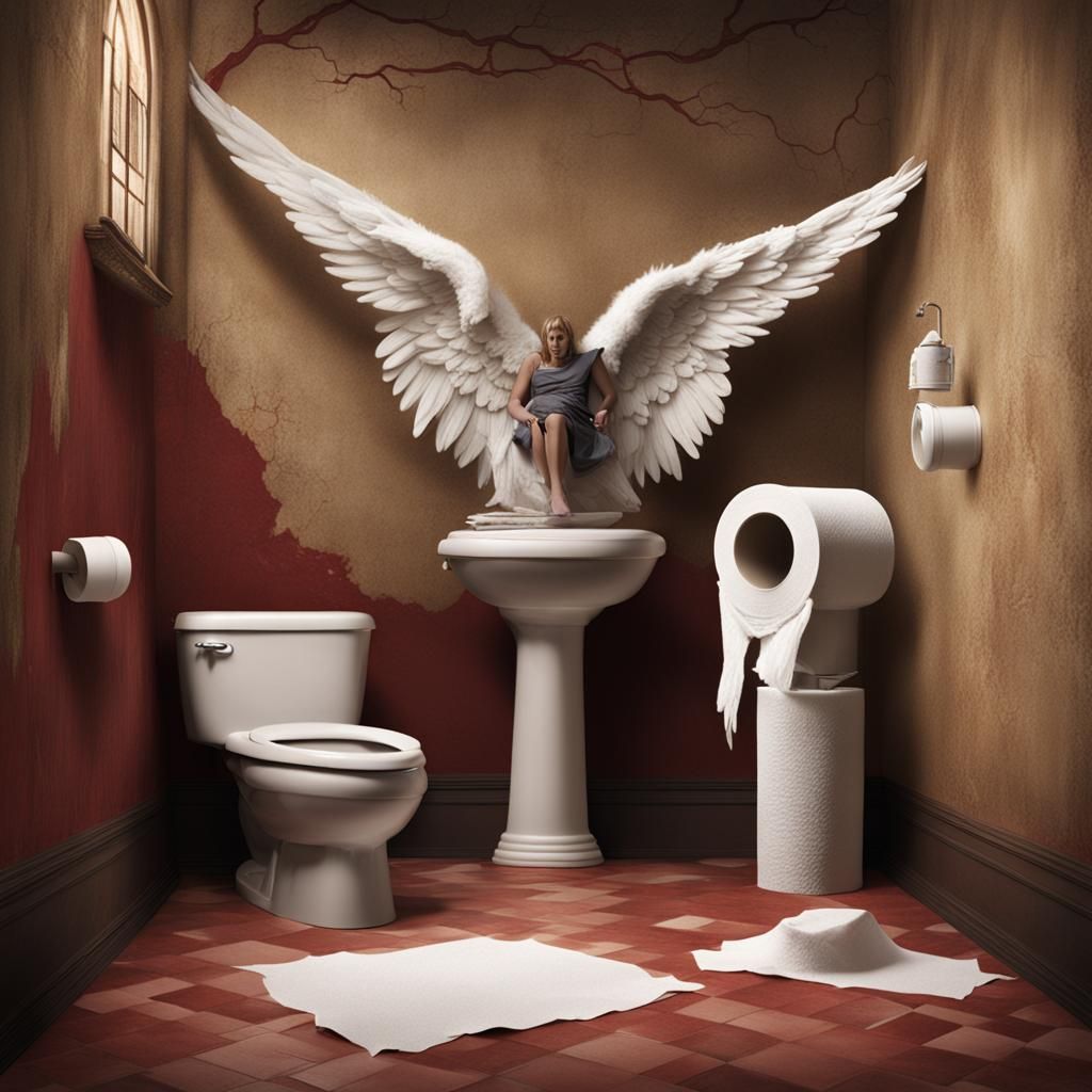 Angel and Devil Toilet Paper in a Detailled Matte Painting