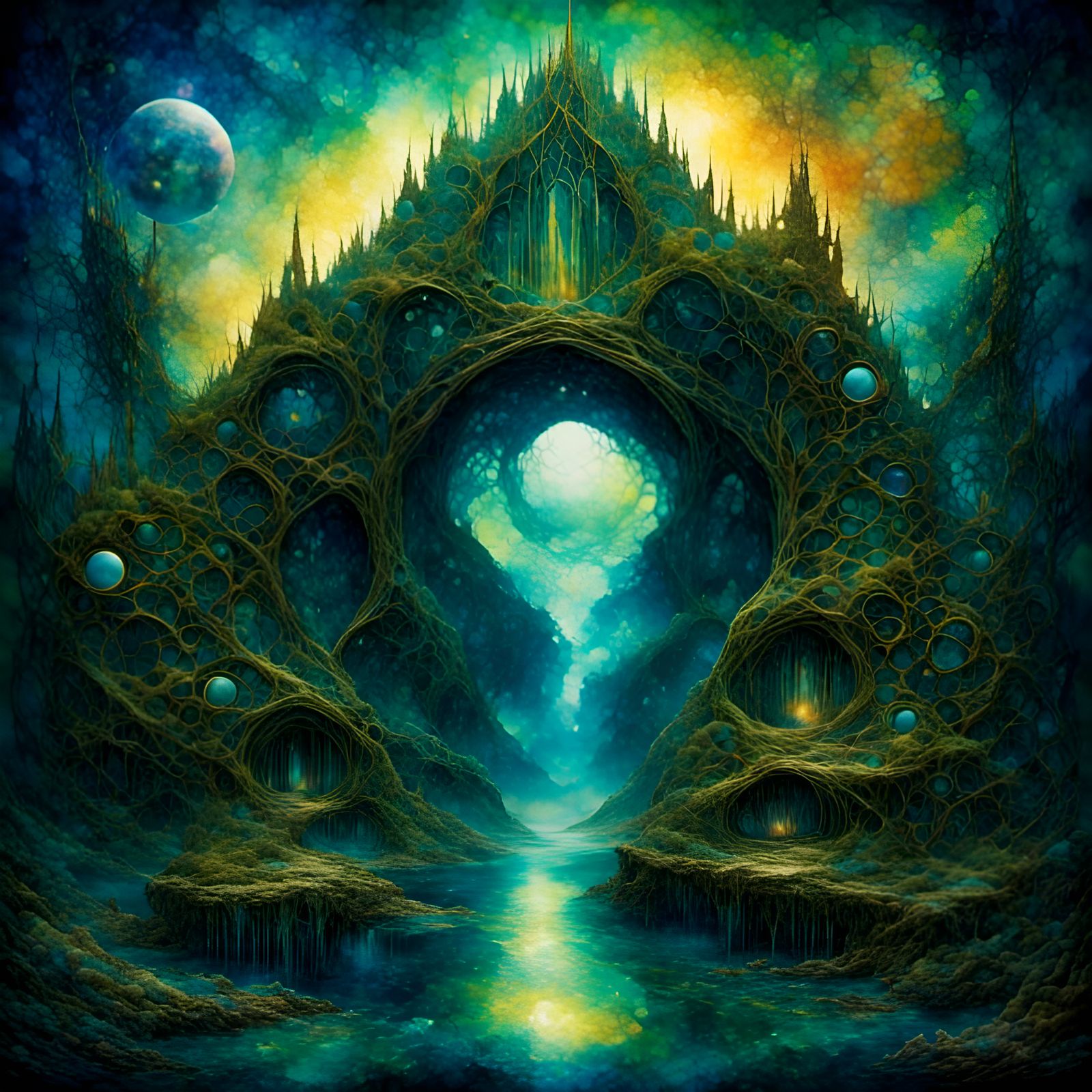 Cosmic Gateway: Vibrant Light Beyond Troubles and Joys