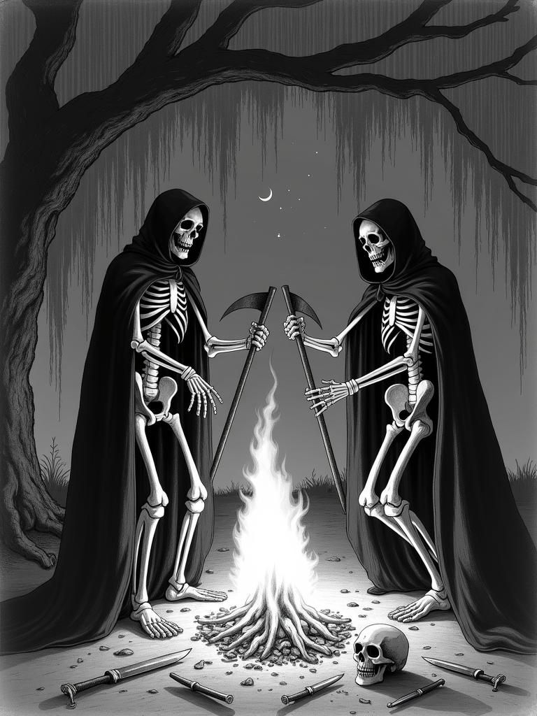 Gothic Skeletons Dance Under Celestial Night