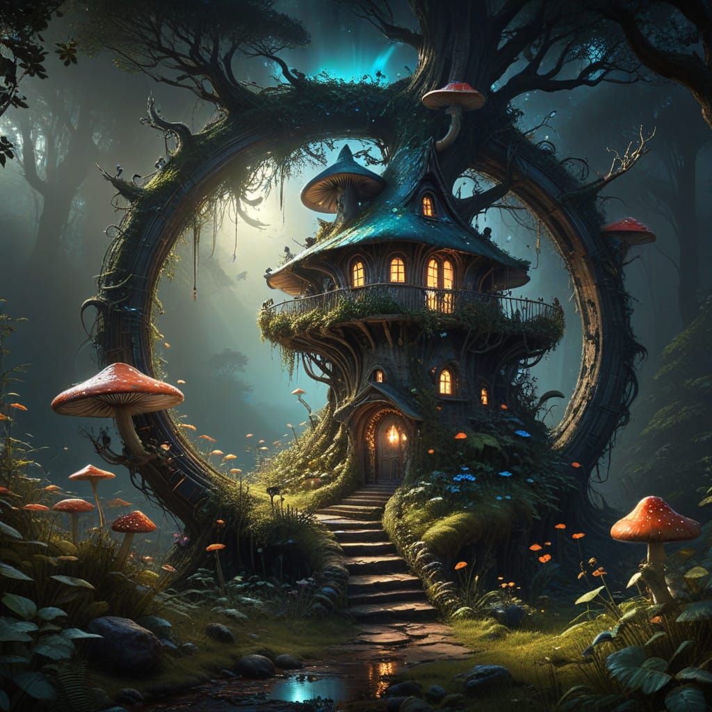 Whimsical Mushroom Manor in a Fantastical Realm