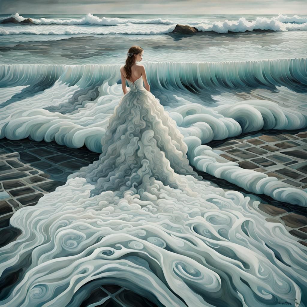 Surreal Bride Sinks into the Ocean in a Dreamlike Watercolou...
