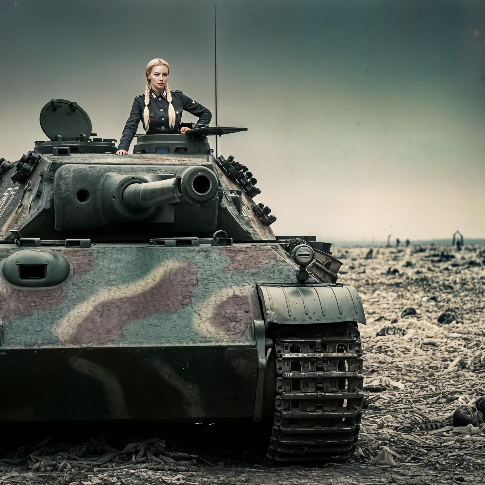 WWII German Tank Commander in Eerie Landscape