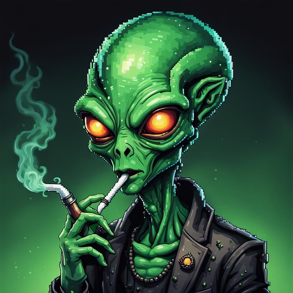 Gothic Alien Smokes in Pixelated Darkness
