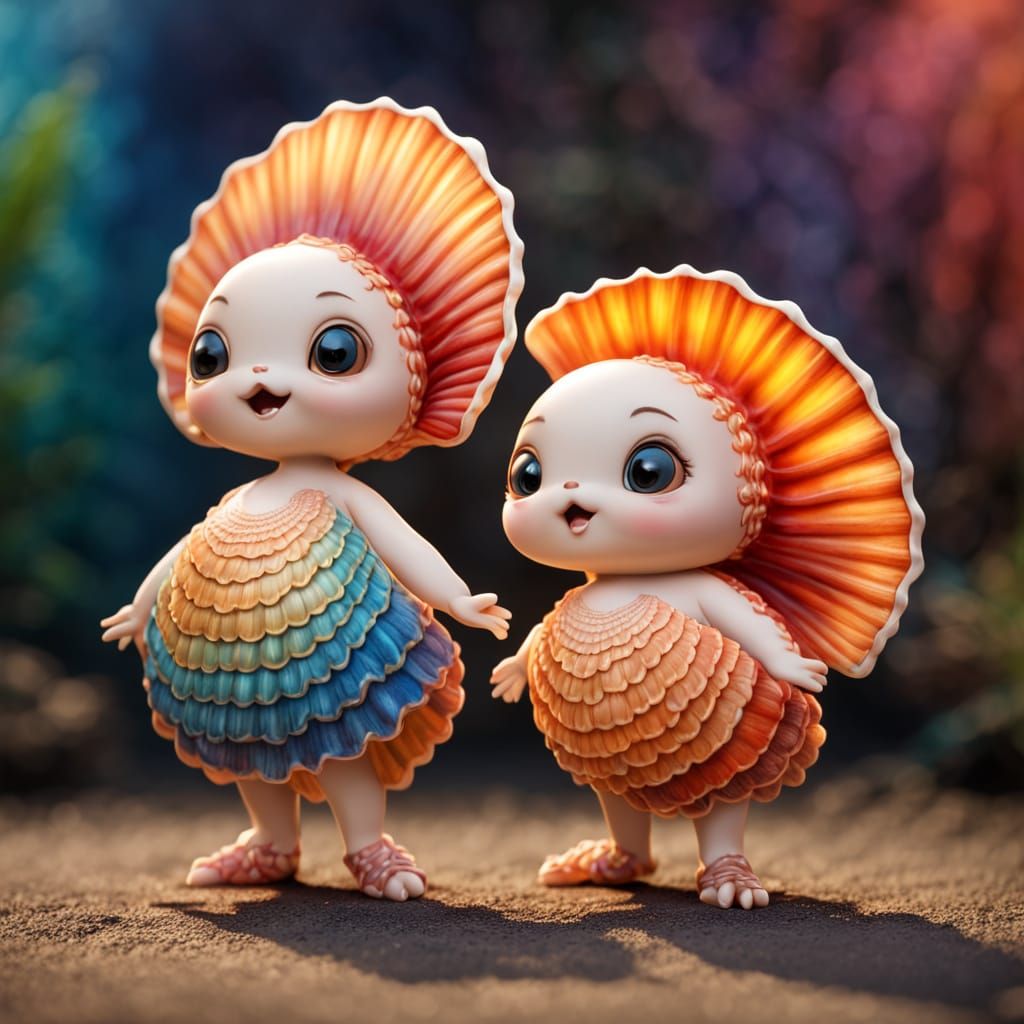 Detailed Anthropomorphic Scallop Shell Chibi Tango Dance