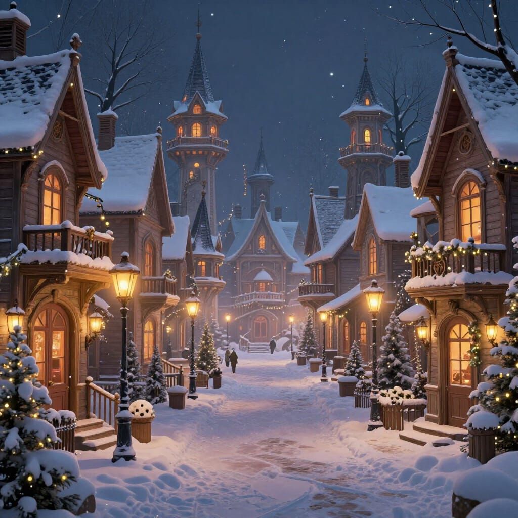 Fantastical Victorian Village in Christmas Glow